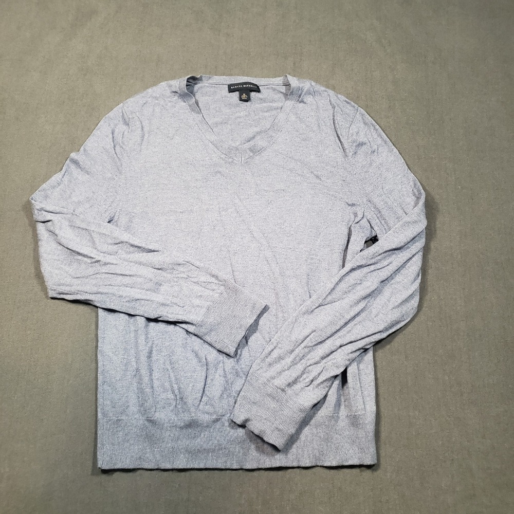 Banana Republic V-Neck Sweater Mens Medium Blue‎ Silk Cotton Cashmere Knit